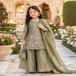 Girls Premium Embroidered Kurti Palazzo Set with Dupatta